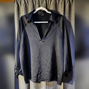 Express Black Medium Weight Satin Portofino Style Shirt Size XL